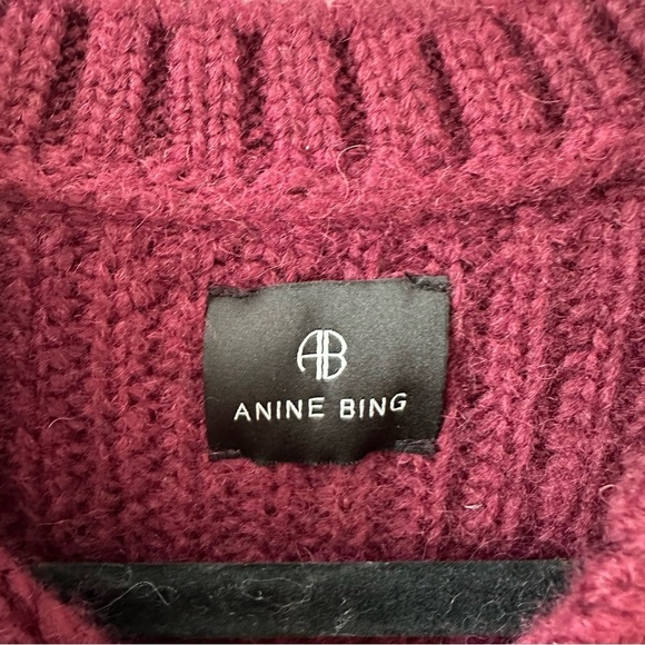 ANINE BING Sydney Crew Signature Sweater In burgundy SZ S - Picture 6 of 9